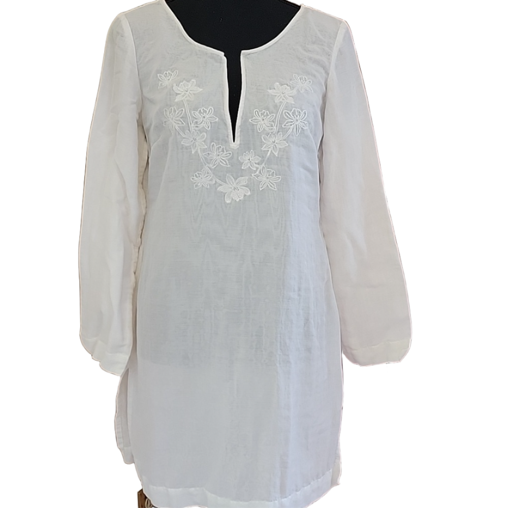 Tommy Bahama Cotton Silk Blend Split Neck Long Sleeve Tunic Dress Size Small NWT